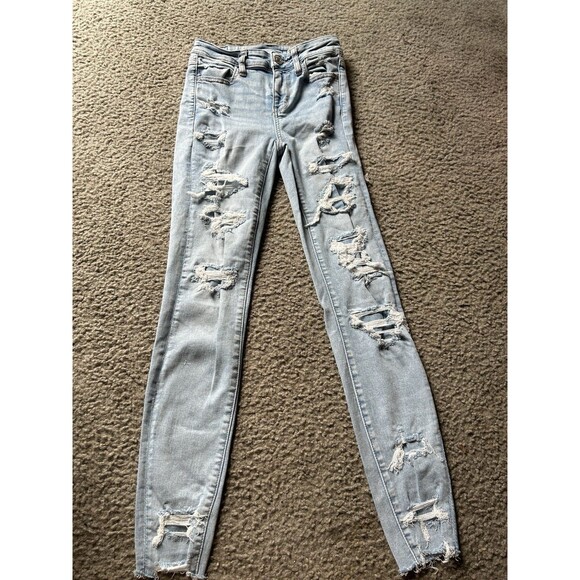 American Eagle Distressed Skinny Jeans Size 4 Regular Light Wash Next Level Stre - Picture 1 of 7